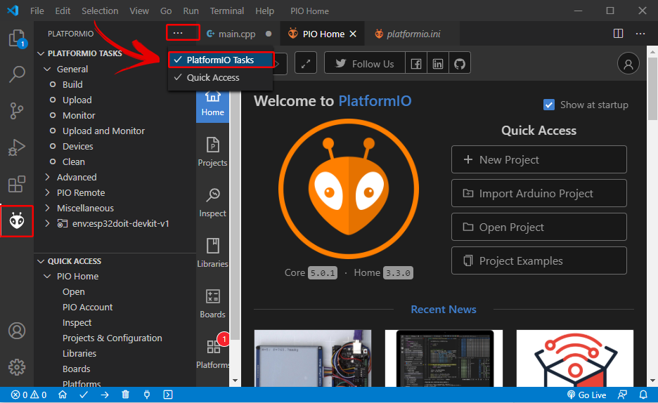 Enable PlatformIO Tasks