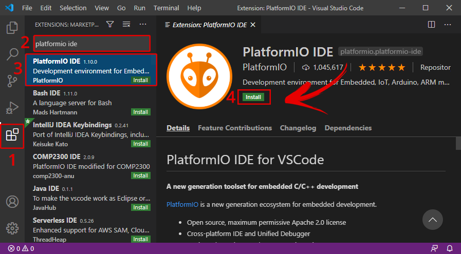 Install Platformio Extension VS Code