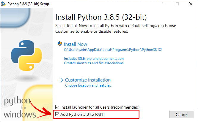 Install Python Add to path