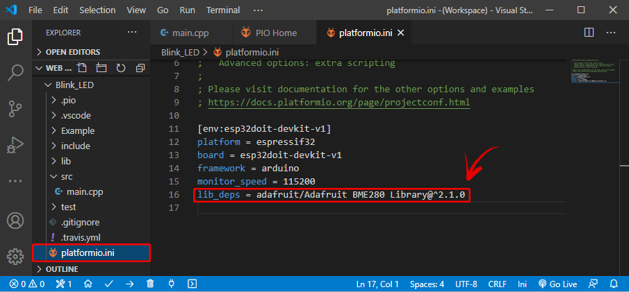 PIO Configuration File Add Library