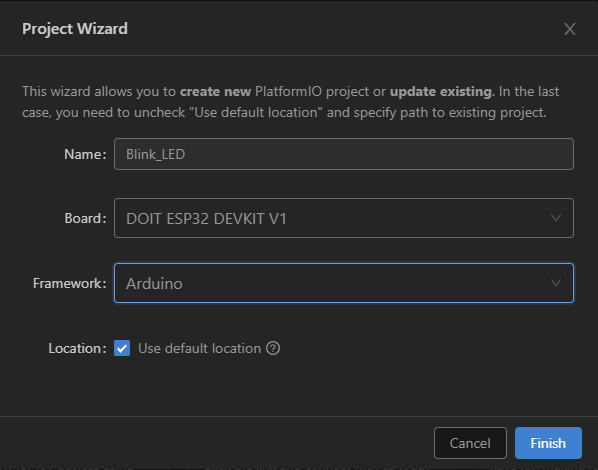 PlatformIO Create New Project ESP32