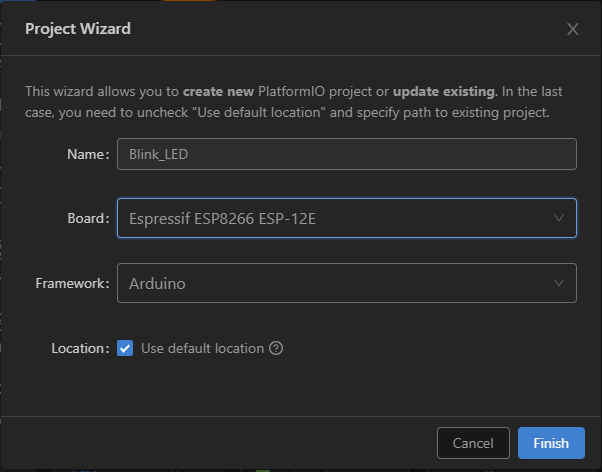 PlatformIO Create New Project ESP8266