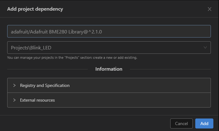 PlatformIO VS Code Add Library to Project Choose Project
