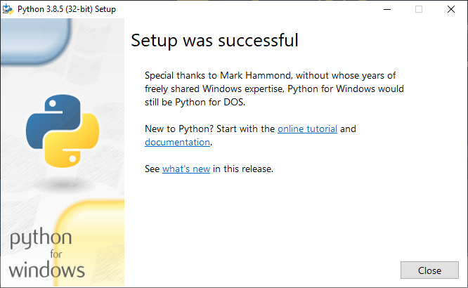 Python Installation successful