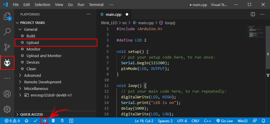 Upload Code ESP32 PlatformIO VS Code