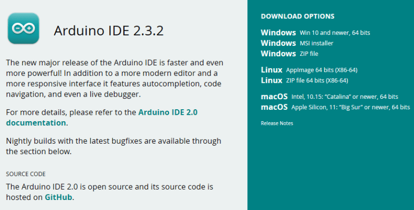 หน้าดาวน์โหลด Arduino IDE 2