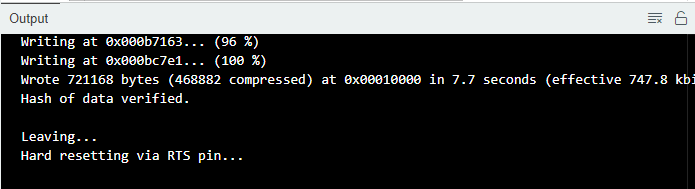 ข้อความแจ้งผลอัปโหลดสำเร็จในหน้าต่าง Output